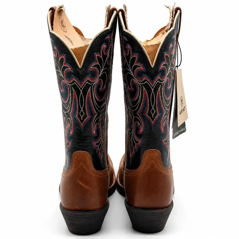 Ariat® Round Up Square Toe Western Cowboy Boots Brown Blue Women's 11 B 10040446